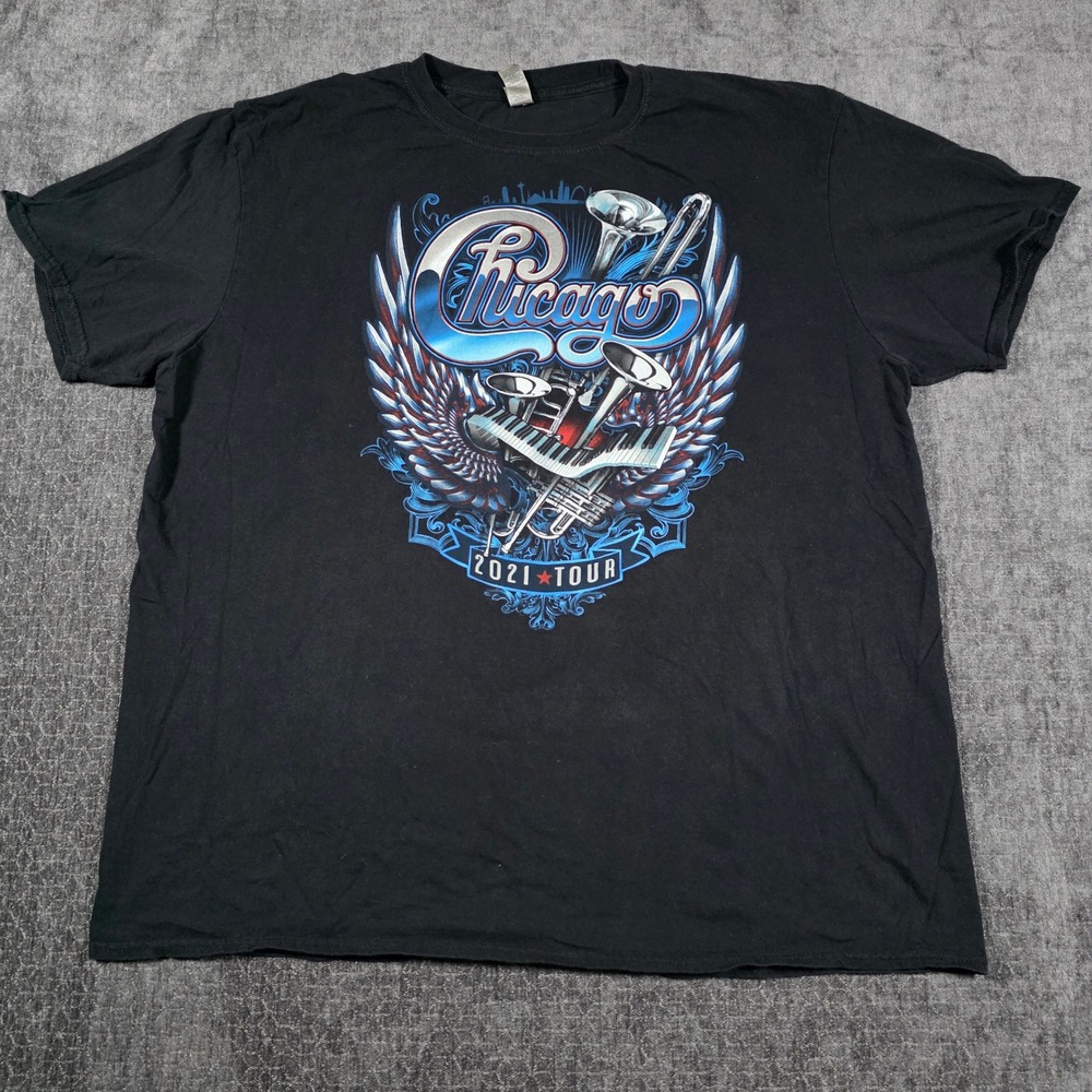 Chicago 2021 Tour Graphic T-Shirt Mens 2XL Black Gildan Concert Tee XXL